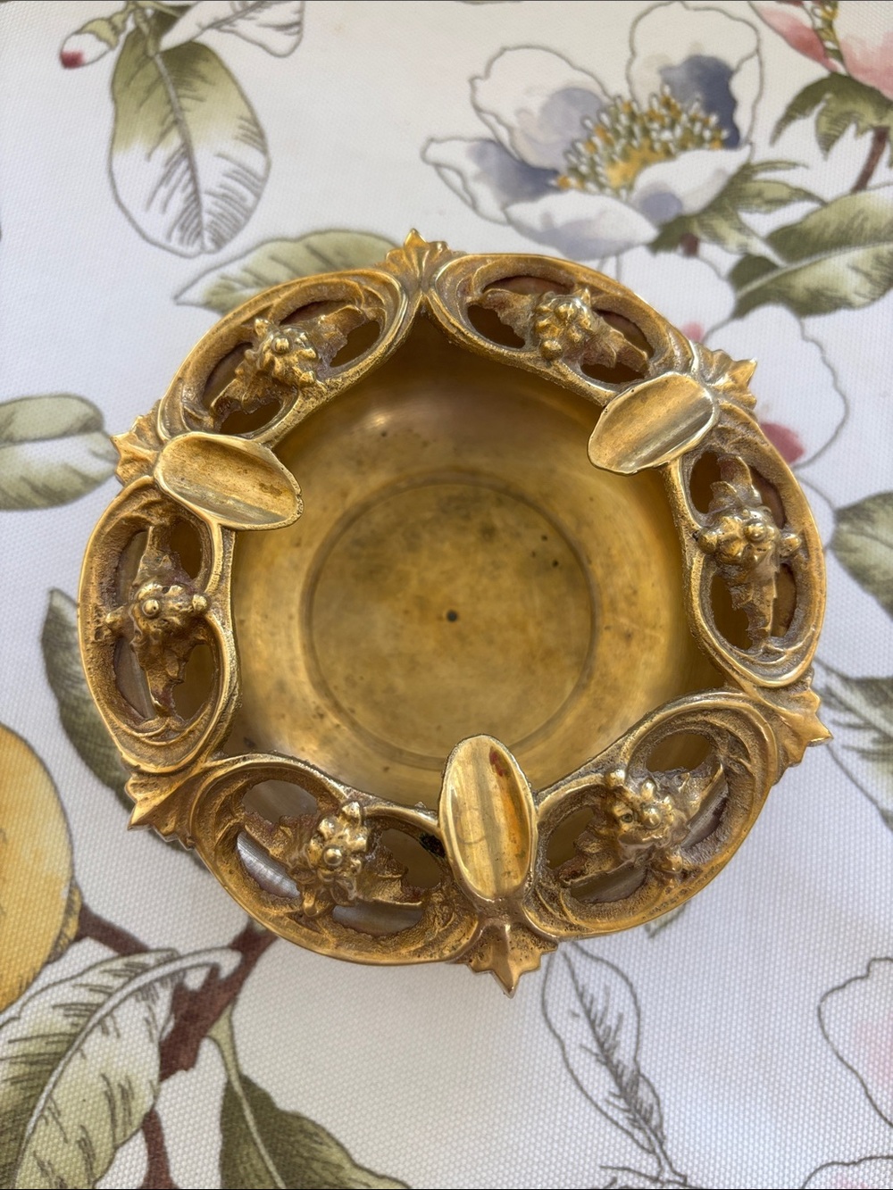Vintage Brass Gold Metal Floral Ashtray